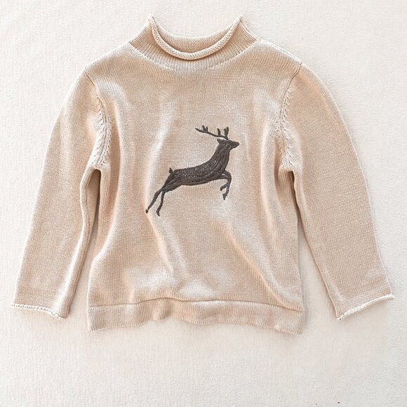 Cream Sweater with Silver Lined Reindeer Embroidered Detailing. - Picture 1 of 6